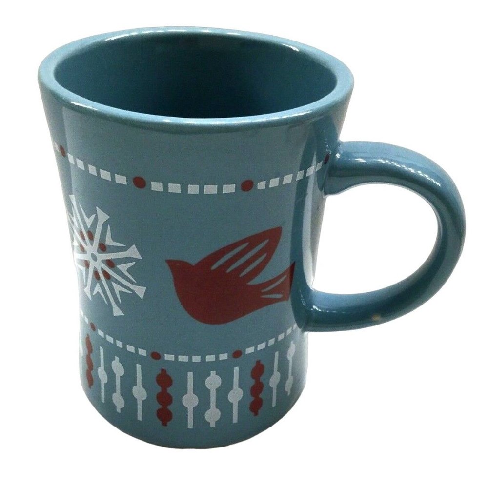 Peets Coffee blue doves snowflakes Christmas 5 inch tall Holiday Mug